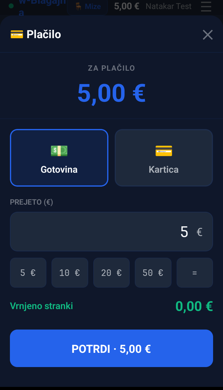 Plačilo — gotovina ali kartica